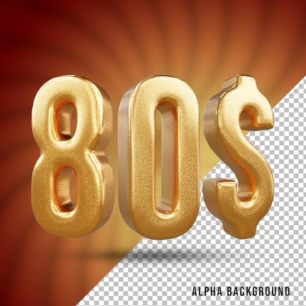 Efecto de texto dorado número 3d de 80 dólares