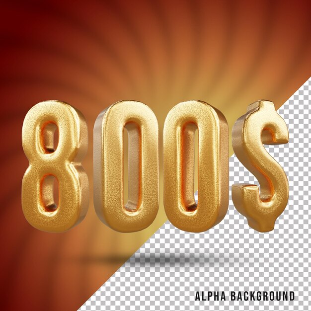 Efecto de texto dorado número 3d de 800 dólares