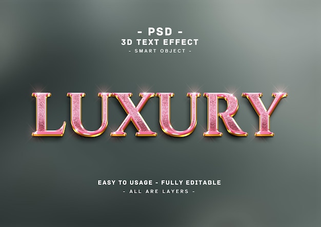 PSD efecto de texto dorado rosa 3d de lujo