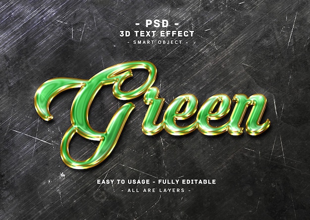 PSD efecto de texto dorado verde 3d