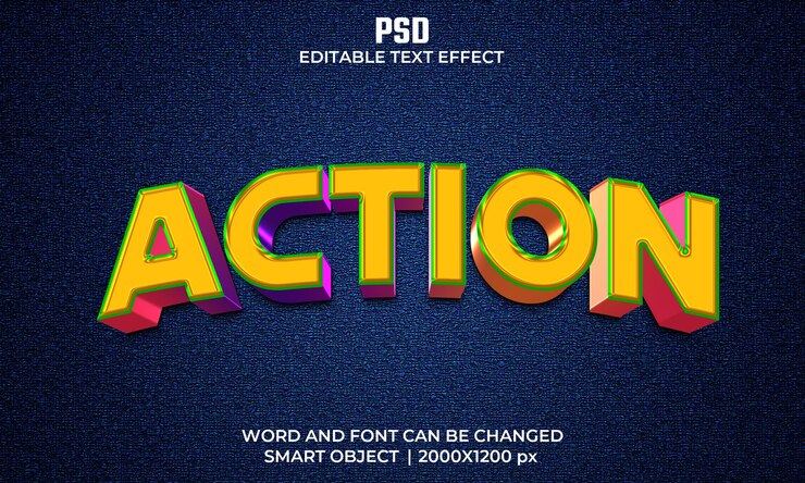 PSD efecto de texto editable 3d de acción psd premium con fondo