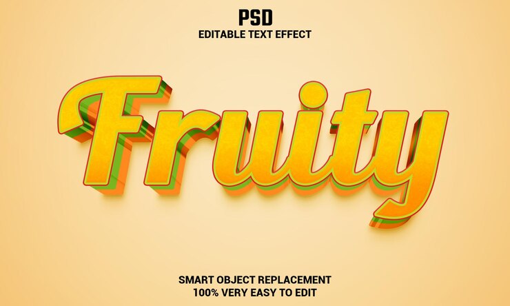 PSD efecto de texto editable 3d afrutado con fondo psd premium
