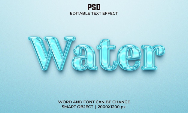 Efecto de texto editable 3d de agua Premium Psd con fondo
