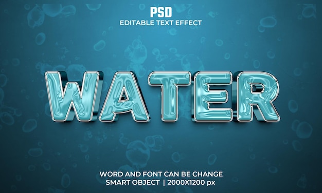 Efecto de texto editable 3d de agua Premium Psd con fondo