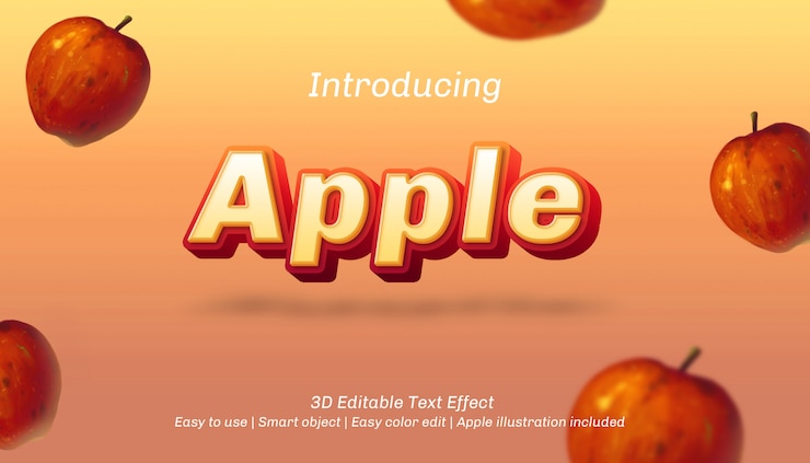 PSD efecto de texto editable 3d de apple