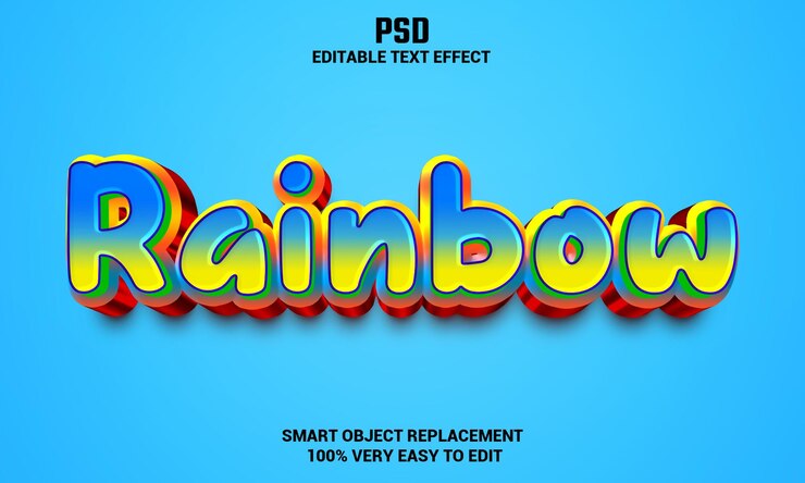PSD efecto de texto editable 3d arco iris con fondo psd premium