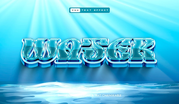 PSD efecto de texto editable 3d azul agua
