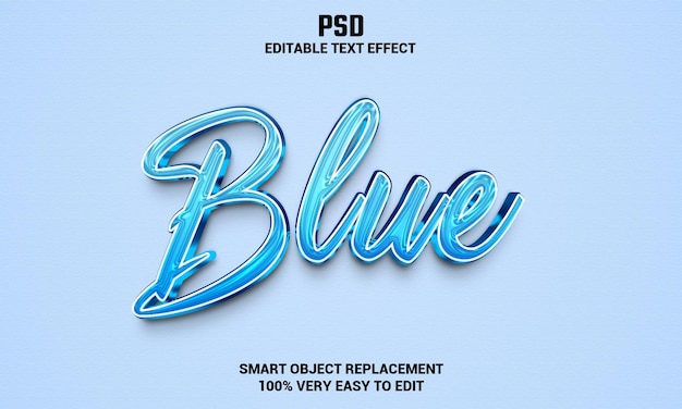 Efecto de texto editable 3d azul con fondo psd premium