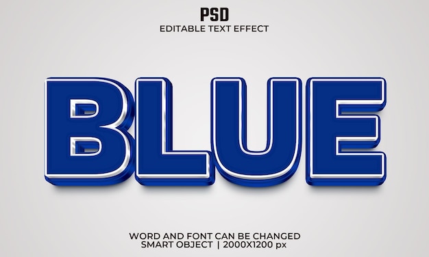 Efecto de texto editable 3d azul premium psd con fondo