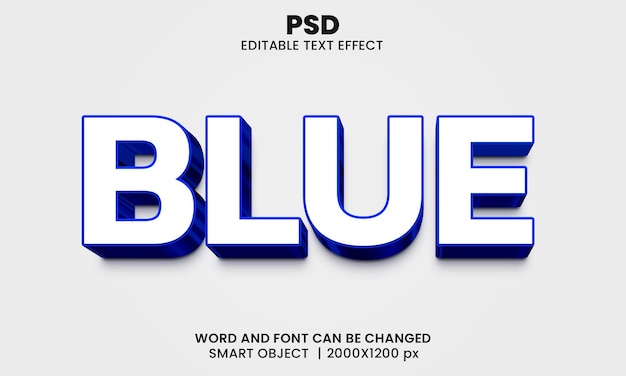 Efecto de texto editable 3d azul premium psd con fondo