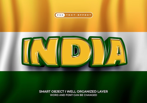 Efecto de texto editable en 3D con la bandera de la India