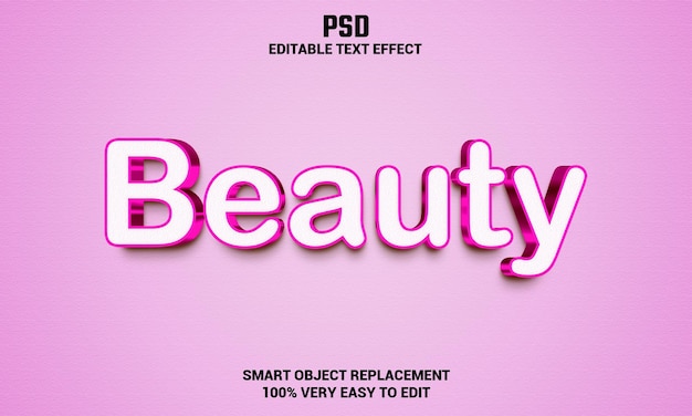 Efecto de texto editable 3d de belleza con fondo psd premium