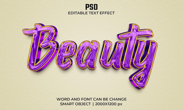 PSD efecto de texto editable 3d de belleza psd premium con fondo