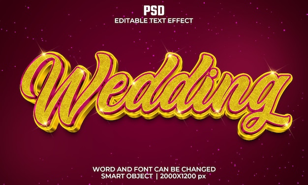 Efecto de texto editable 3d de boda psd premium con fondo