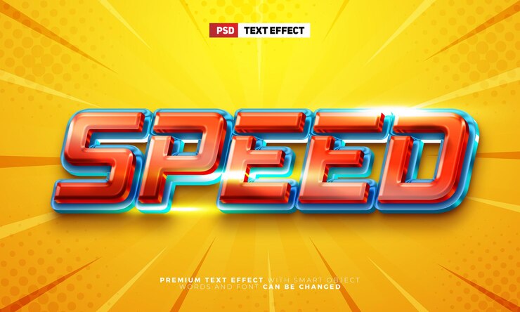 PSD efecto de texto editable 3d brillante héroe cómico de velocidad