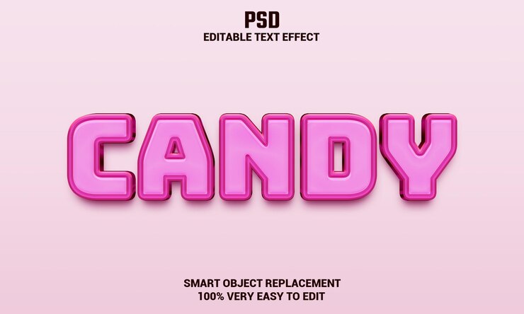 PSD efecto de texto editable 3d de caramelo con fondo psd premium