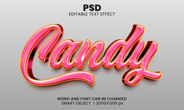 PSD efecto de texto editable 3d de caramelo psd premium con fondo