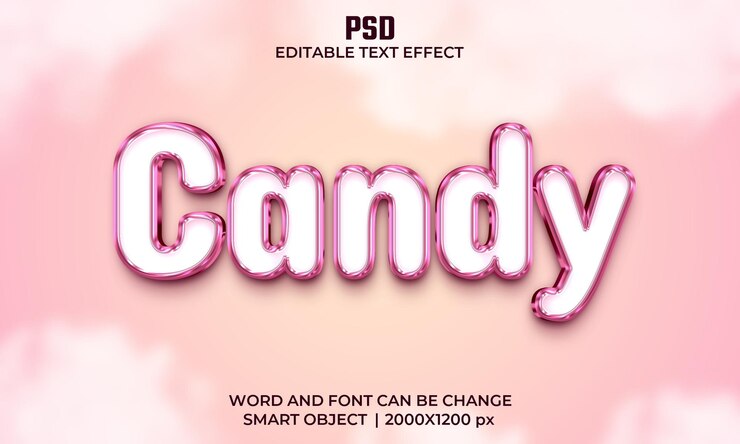 PSD efecto de texto editable 3d de caramelo psd premium con fondo