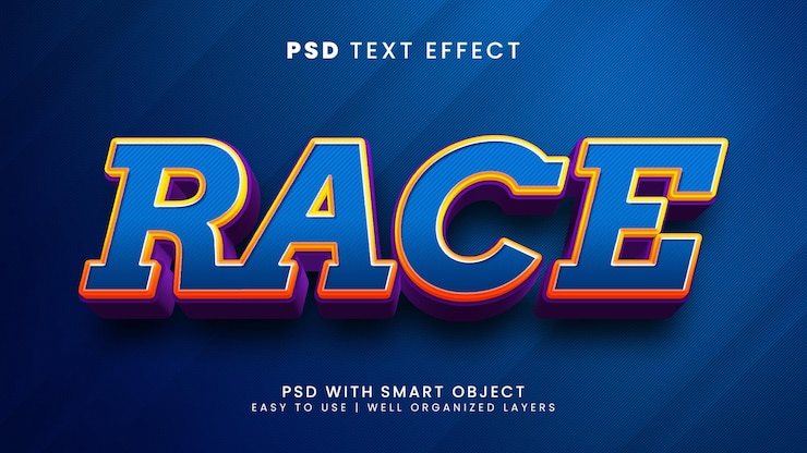 PSD efecto de texto editable en 3d de carrera con estilo de texto deportivo y campeón