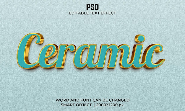 Efecto de texto editable 3d de cerámica PSD Premium con fondo