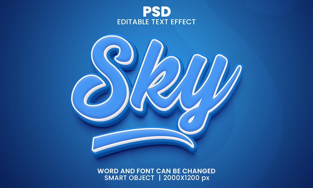 Efecto de texto editable 3d de color azul cielo estilo premium psd con fondo