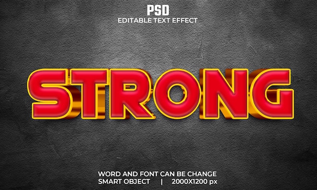 Efecto de texto editable 3d de color rojo fuerte PSD Premium con fondo