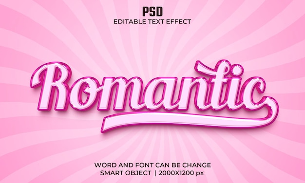 Efecto de texto editable 3d de color rosa romántico psd premium con fondo