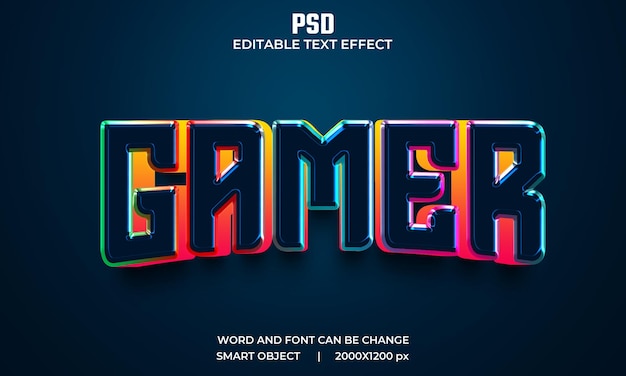 Efecto de texto editable 3d colorido de jugador Premium Psd con fondo