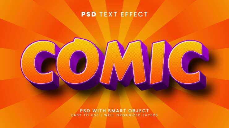 PSD efecto de texto editable 3d cómico con dibujos animados y estilo de texto retro