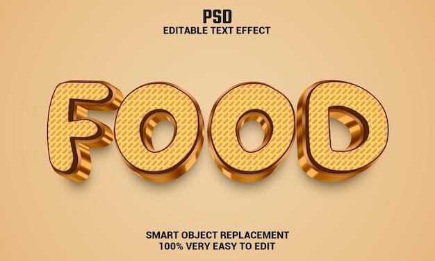 Efecto de texto editable 3d de comida con fondo psd premium