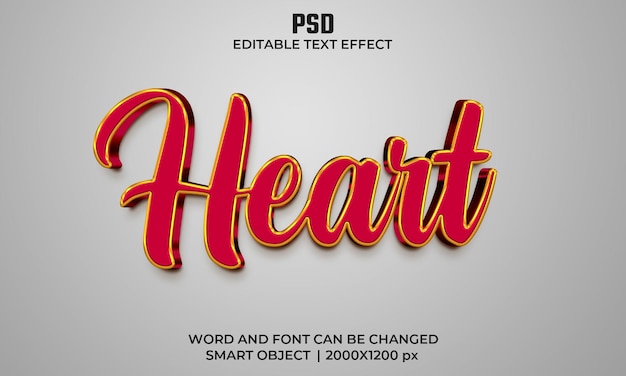 Efecto de texto editable 3d de corazón psd premium con fondo