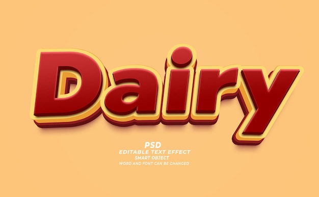 Efecto de texto editable en 3D de Dairy PSD