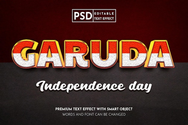 Efecto de texto editable 3d del día de la independencia de indonesia de garuda
