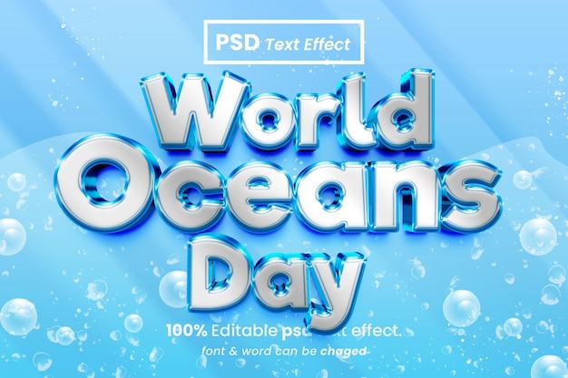 Efecto de texto editable 3D del día mundial de los océanos