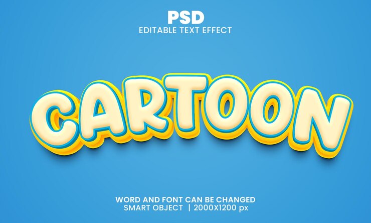 PSD efecto de texto editable 3d de dibujos animados premium psd con fondo