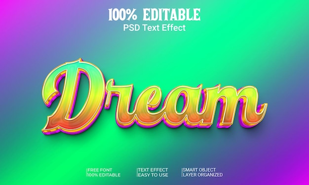 PSD efecto de texto editable 3d dream