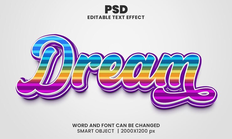 PSD efecto de texto editable 3d de ensueño psd premium con fondo