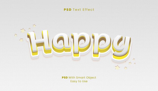 Efecto de texto editable 3d feliz con plantilla de color dorado y blanco de trazo