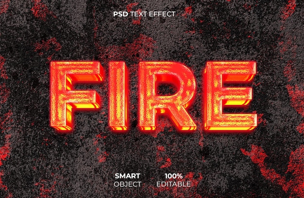 PSD efecto de texto editable 3d de fuego
