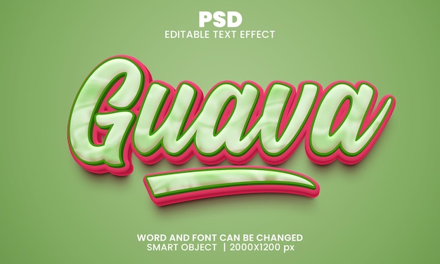 Efecto de texto editable 3d de guayaba PSD Premium con fondo