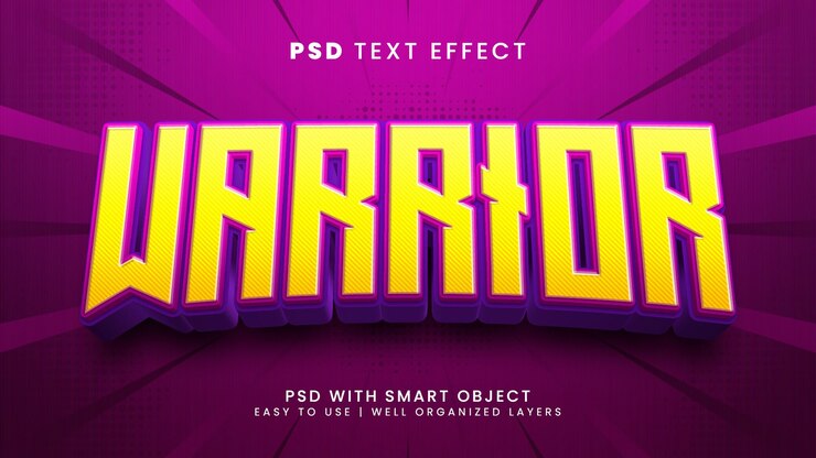 PSD efecto de texto editable 3d de guerrero con estilo de texto de espada y caballero