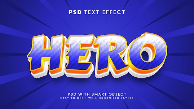 Efecto de texto editable 3d de héroe con niños y estilo de texto de dibujos animados