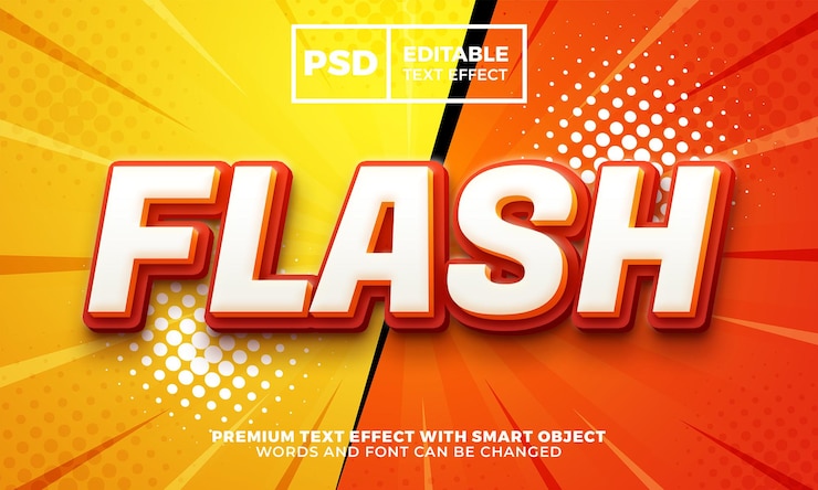 PSD efecto de texto editable en 3d de la historieta cómica del héroe de flash sin título sobre fondo de semitonos