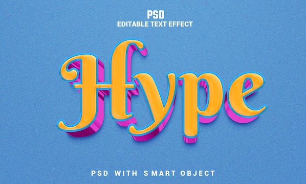 Efecto de texto editable 3d hype con fondo psd premium