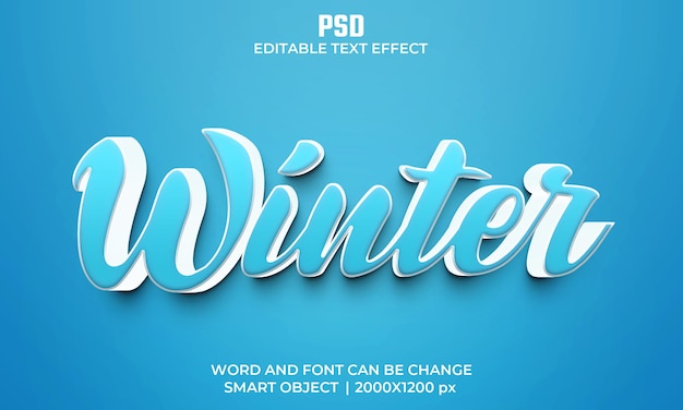 PSD efecto de texto editable 3d de invierno premium psd con fondo