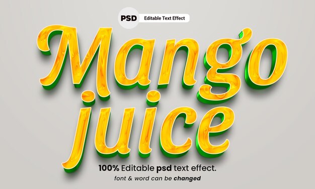 PSD efecto de texto editable 3d de jugo de mango efecto de texto de jugo psd