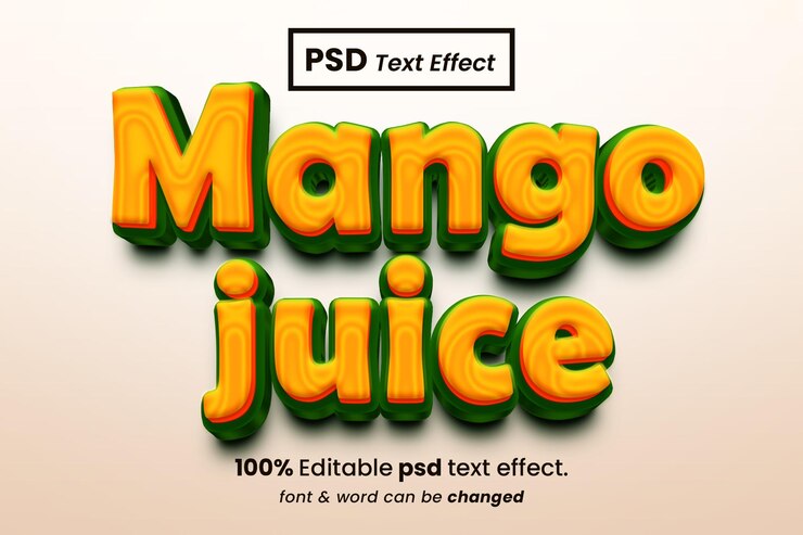 PSD efecto de texto editable 3d de jugo de mango