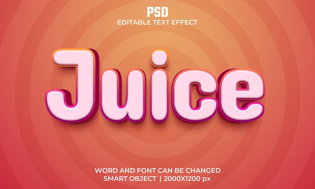 PSD efecto de texto editable 3d de jugo psd premium con fondo