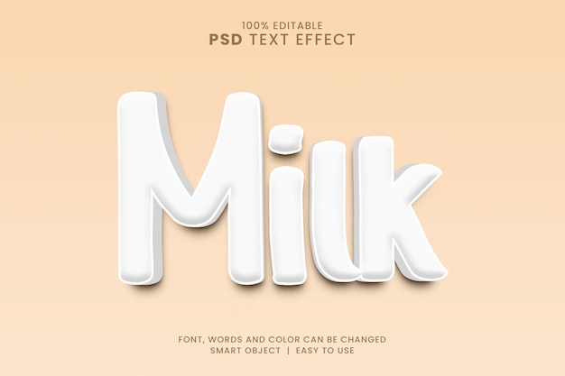 PSD efecto de texto editable 3d de leche con estilo en negrita