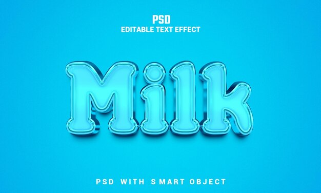 Efecto de texto editable 3d de leche con fondo psd premium